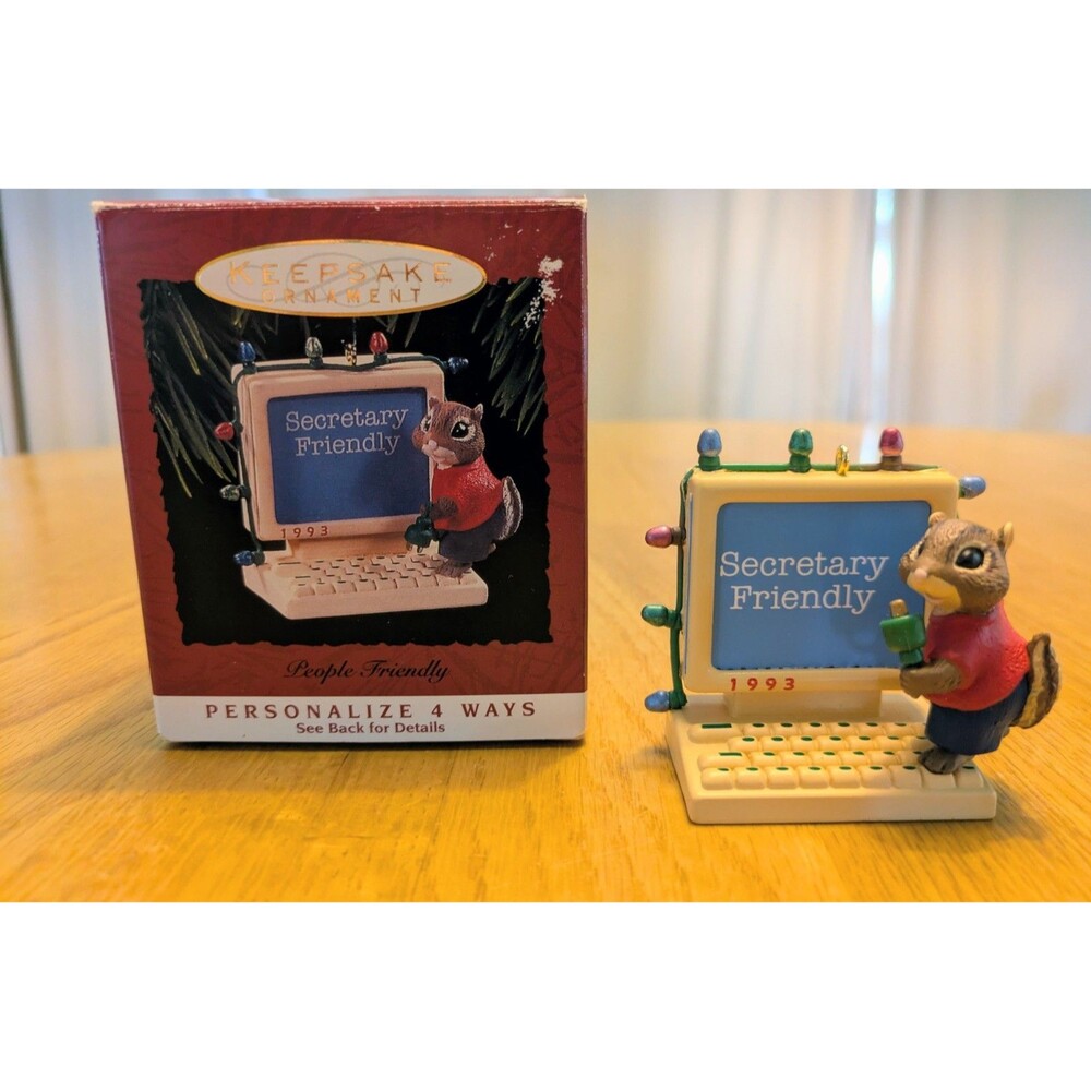 Hallmark People Friendly Ornament 1993 - Chipmunk Computer Personalize Insert